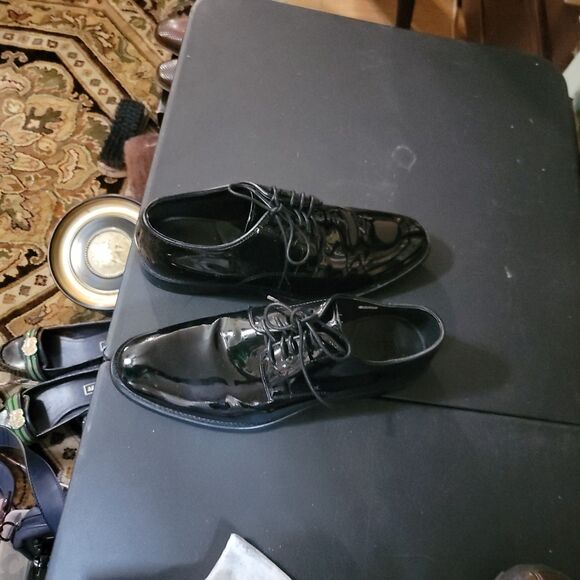 Men s Black Patent Leather Derby Dress Shoes size 8 The Black Tux Premium Formal - Picture 7 of 16